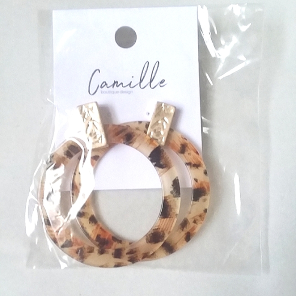 Goldstone Leopard Flat Hoop Earrings